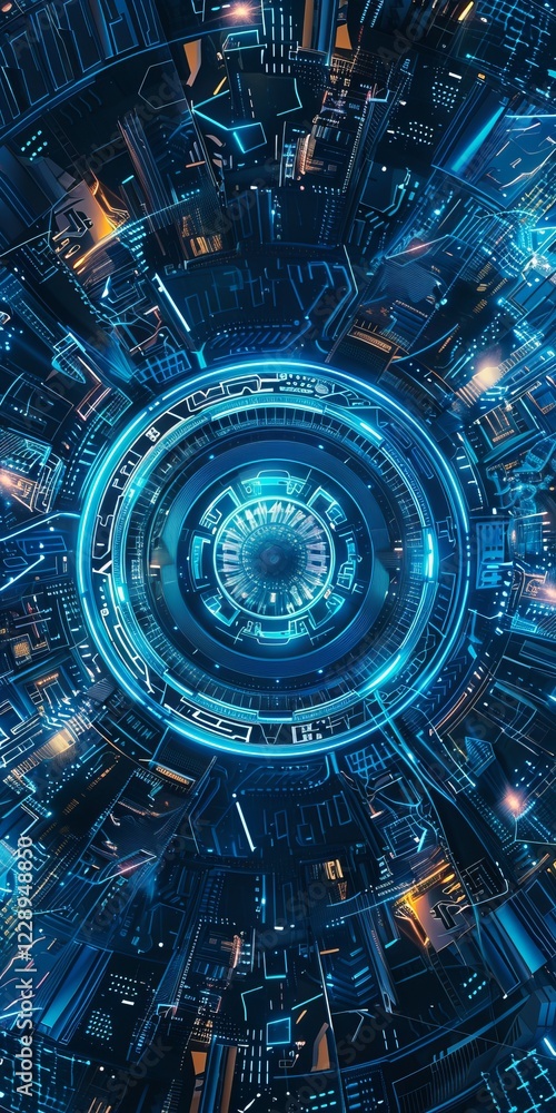 Fototapeta premium A vibrant digital circuit board with glowing neon lights, showcasing a futuristic and high,tech abstract design.