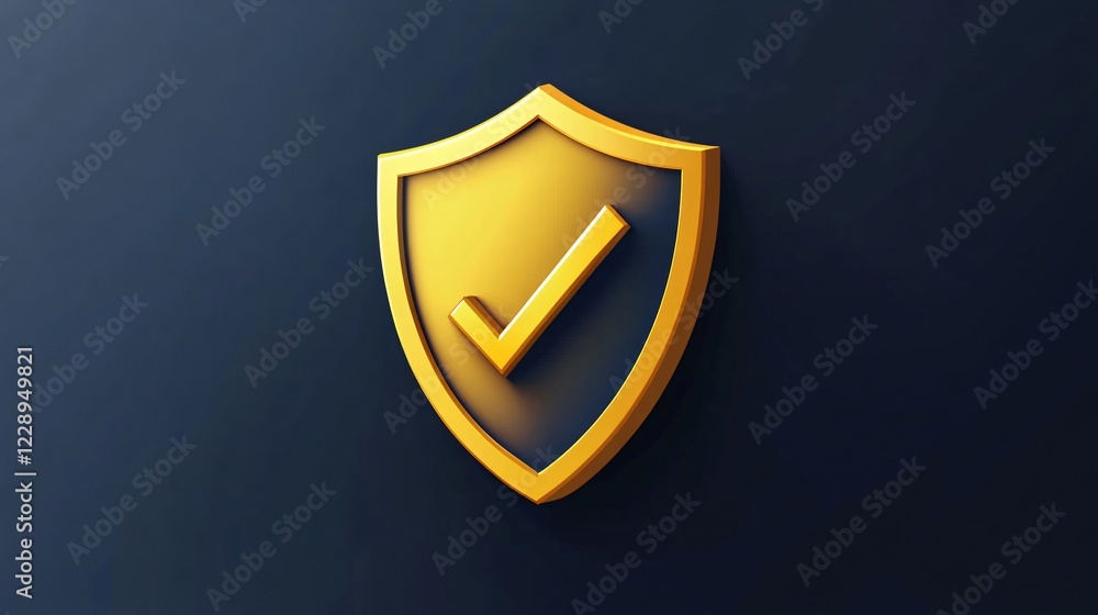 Yellow Shield with Check Mark Secure Protection Concept Yellow Shield with Check Mark Secure Protection Concept