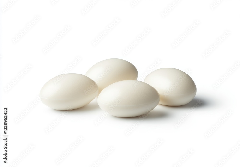 Four white eggs studio shot, isolated background, food photography Four white eggs studio shot, isolated background, food photography