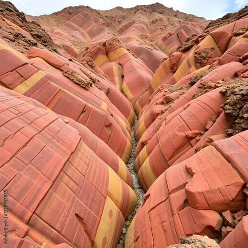 Tobas de Colores, Barranco de las Vacas, Gran Canaria, large mountains made of smooth and colorful stone. photo