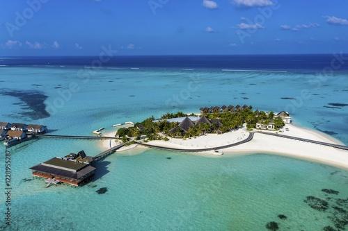 Aerial view, lagoon of the Maldives island Maadhoo, South-Male-Atoll, Maldives, Asia photo