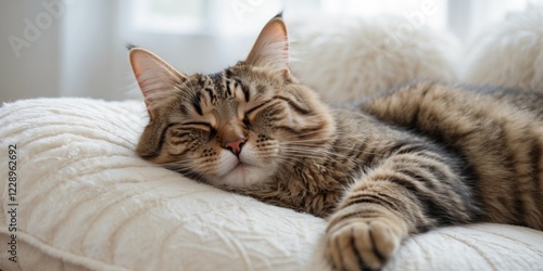 Wallpaper Mural Tabby cat relaxing on a cushion with eyes closed Torontodigital.ca