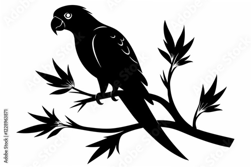 parrot with tree  silhouette vector