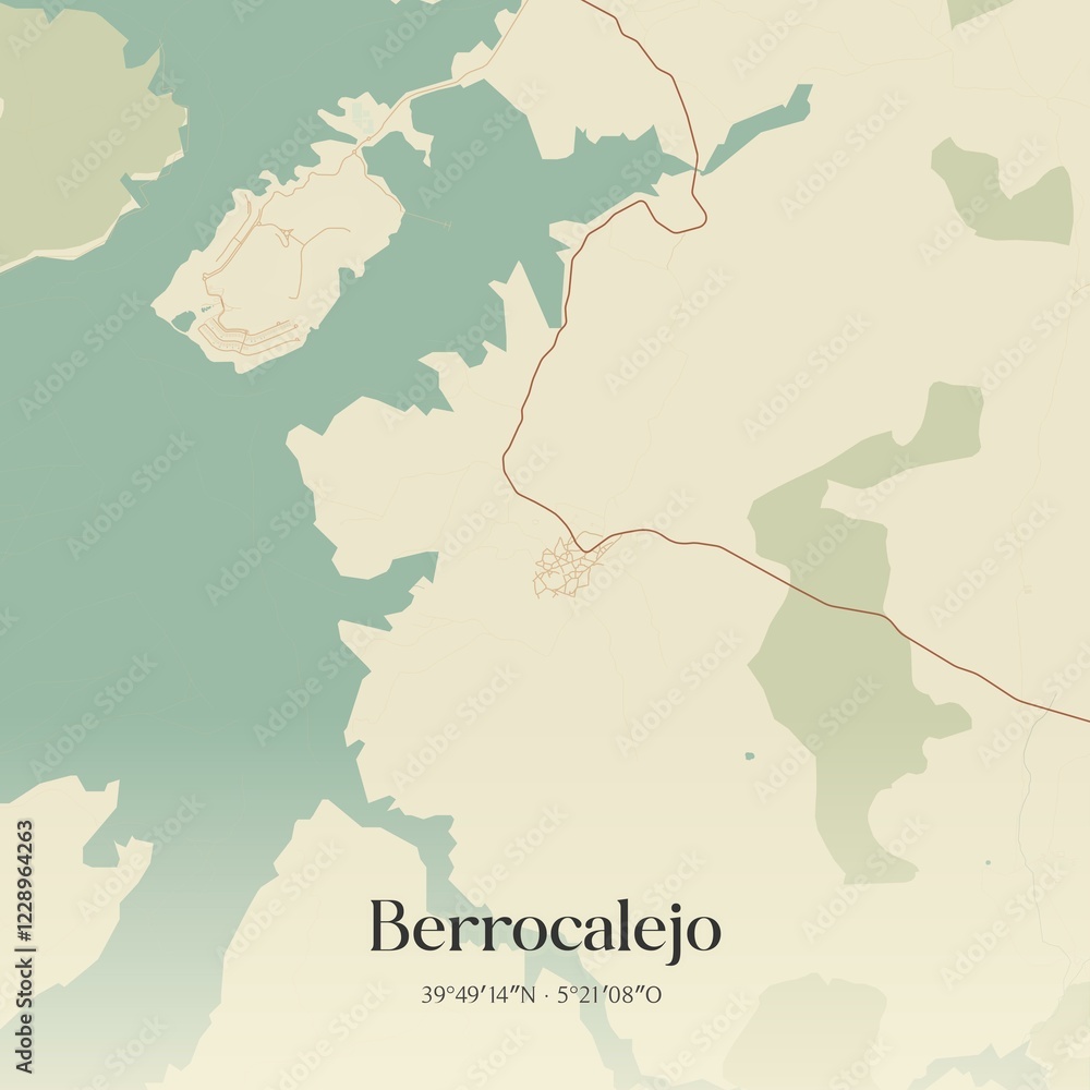 Fototapeta premium Retro Spanish map of Berrocalejo, Extremadura. Vintage street map.