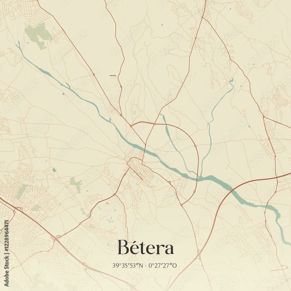 Fototapeta premium Retro Spanish map of B�tera, Comunidad Valenciana. Vintage street map.