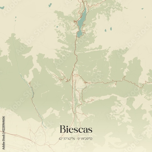 Retro Spanish map of Biescas, Arag�n. Vintage street map. photo