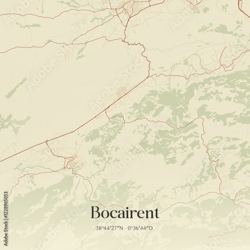 Retro Spanish map of Bocairent, Comunidad Valenciana. Vintage street map. photo