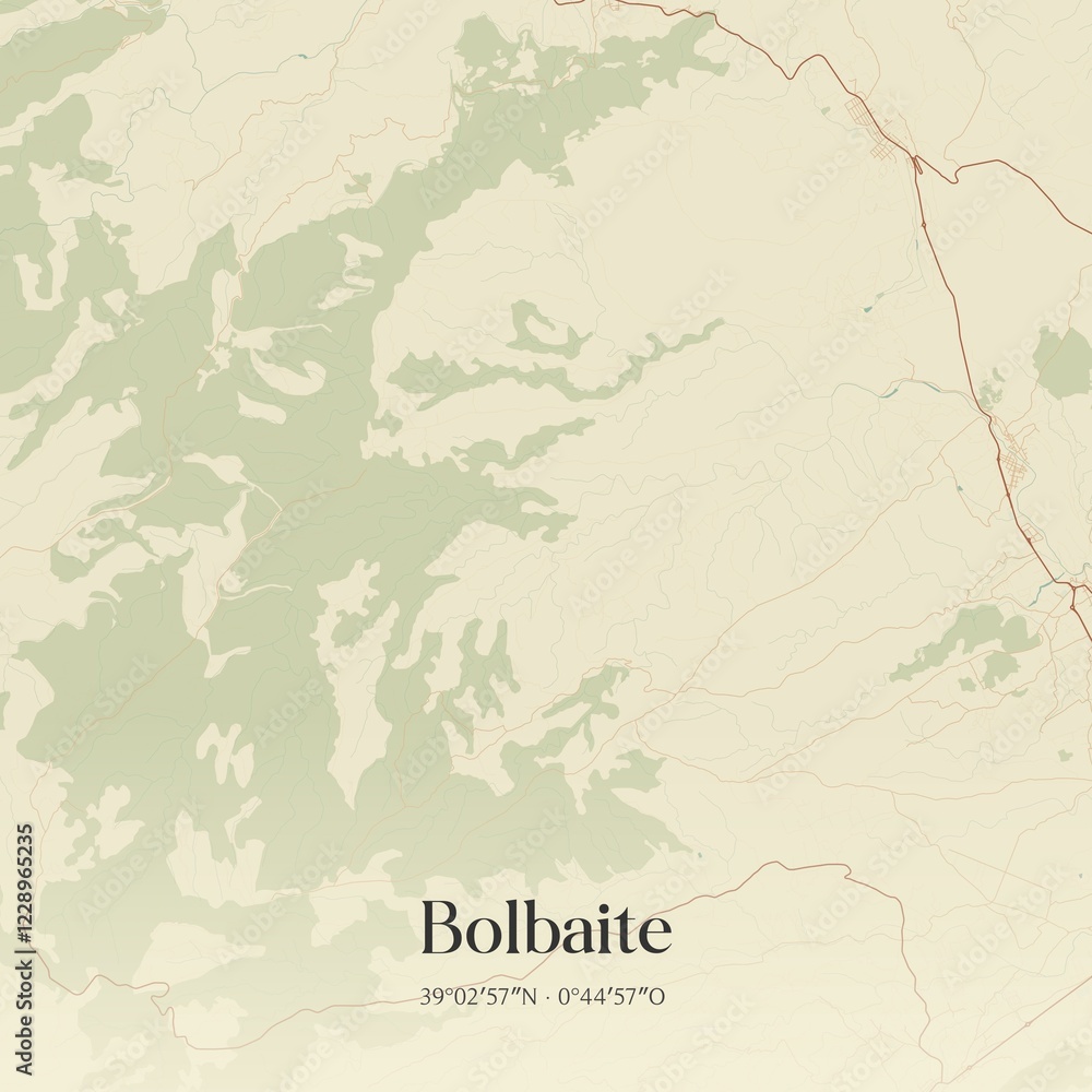 Fototapeta premium Retro Spanish map of Bolbaite, Comunidad Valenciana. Vintage street map.