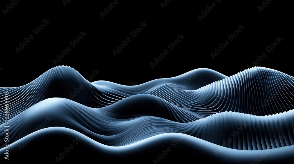 Obraz premium Abstract wavy lines in dark and blue tones on black background. Modern concept for technology and design.