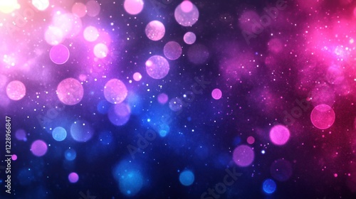 Abstract background with a smooth gradient of deep blue purple and pink tones Shimmering neon metallic highlights and subtle noise grain add texture perfect for celebrations