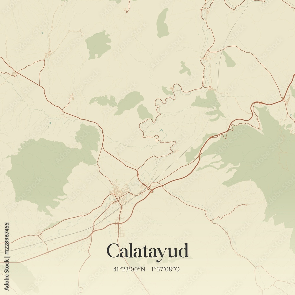 Fototapeta premium Retro Spanish map of Calatayud, Arag�n. Vintage street map.