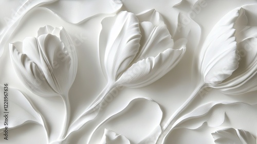 White floral background, embossed tulips pattern.