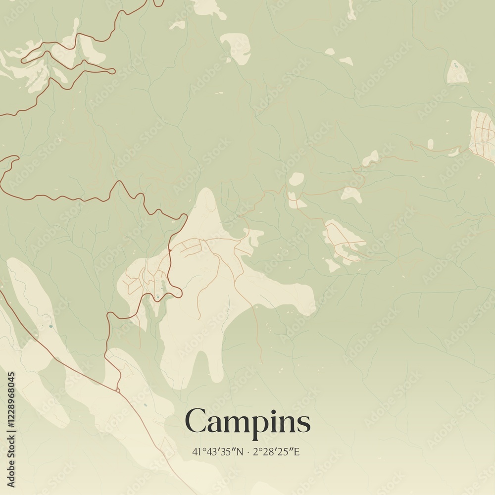 Obraz premium Retro Spanish map of Campins, Catalu�a. Vintage street map.