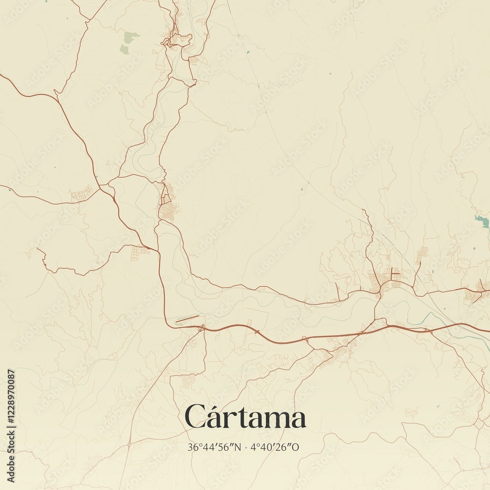 Fototapeta premium Retro Spanish map of C�rtama, Andaluc�a. Vintage street map.