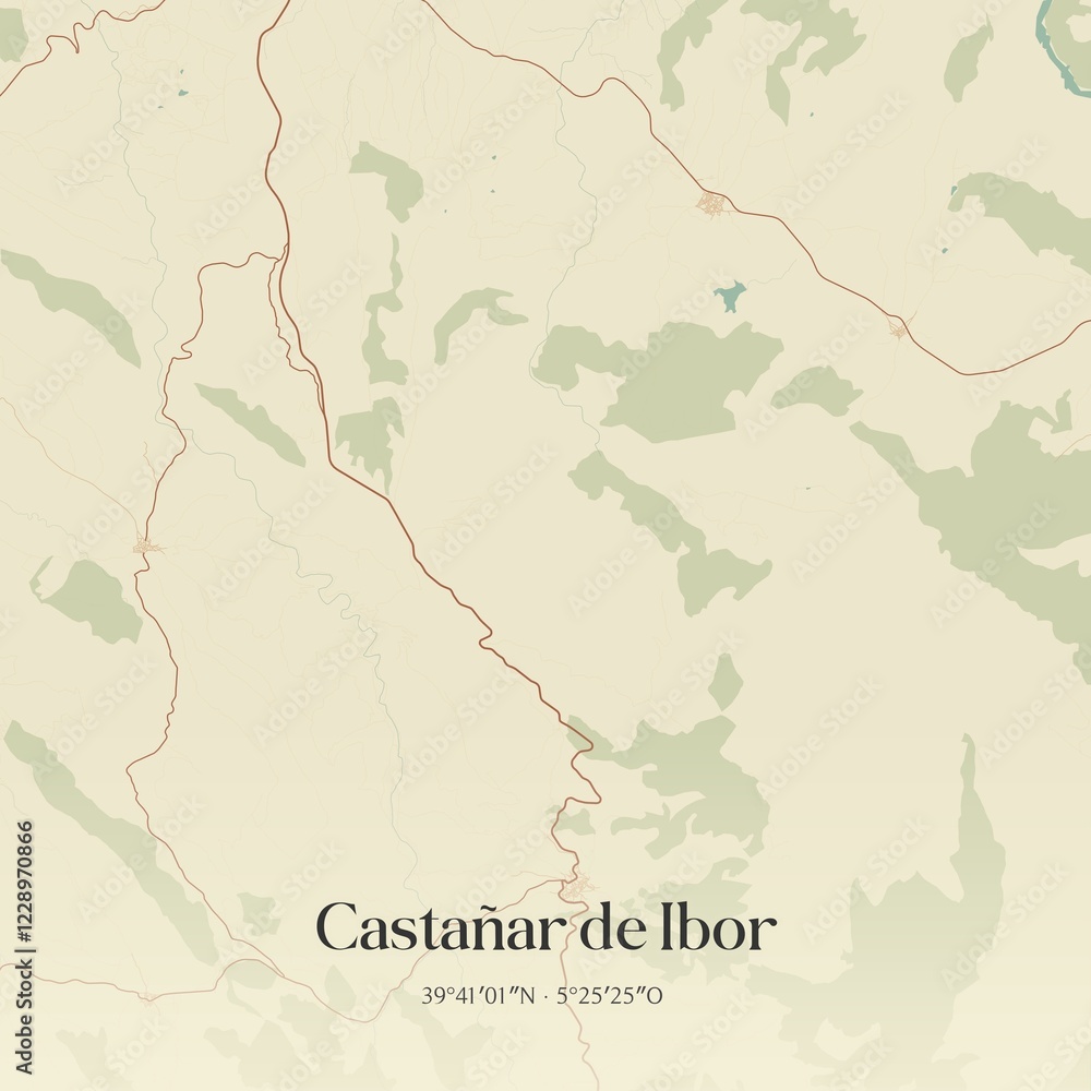 Fototapeta premium Retro Spanish map of Casta�ar de Ibor, Extremadura. Vintage street map.
