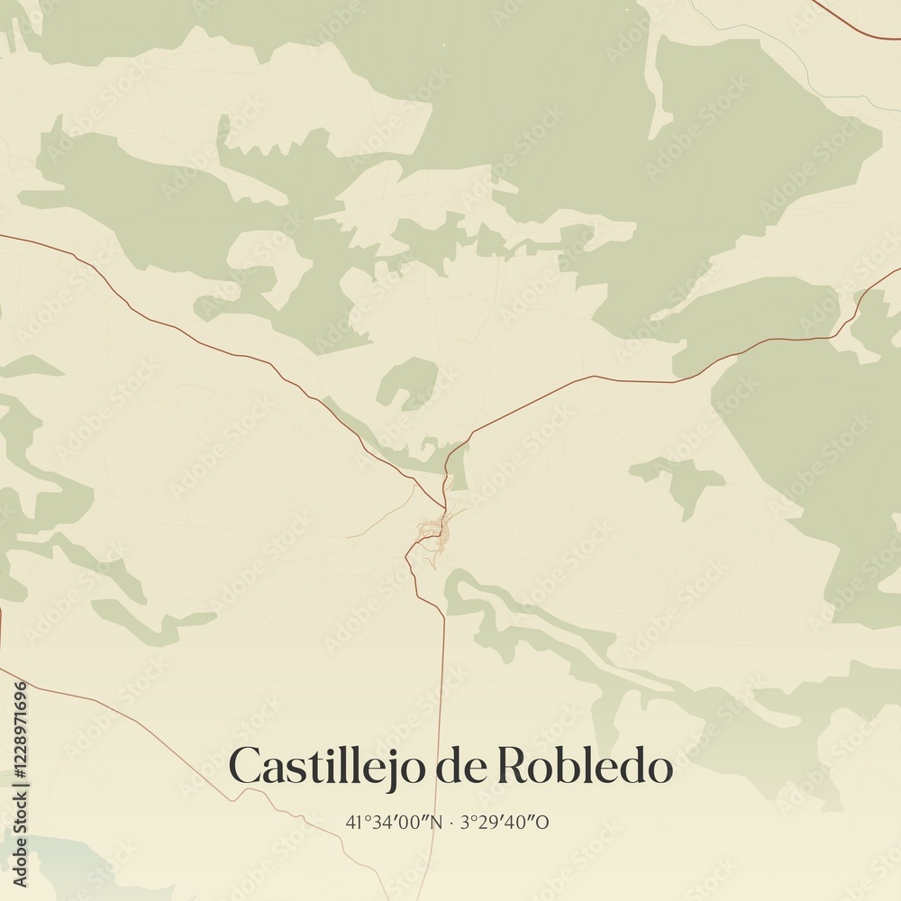 Fototapeta premium Retro Spanish map of Castillejo de Robledo, Castilla y Le�n. Vintage street map.