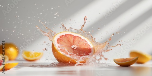 Refreshing Grapefruit Juice Splash with Citrus Fruits photo