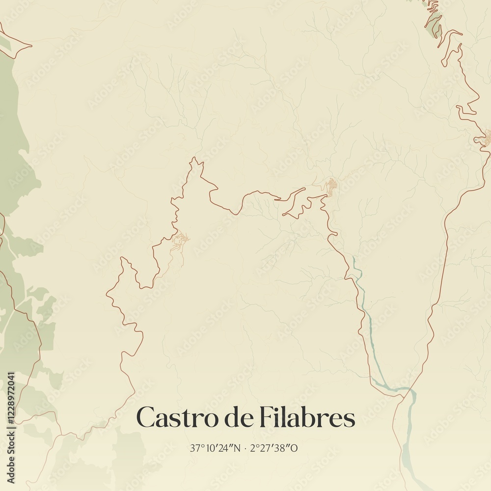 Fototapeta premium Retro Spanish map of Castro de Filabres, Andaluc�a. Vintage street map.