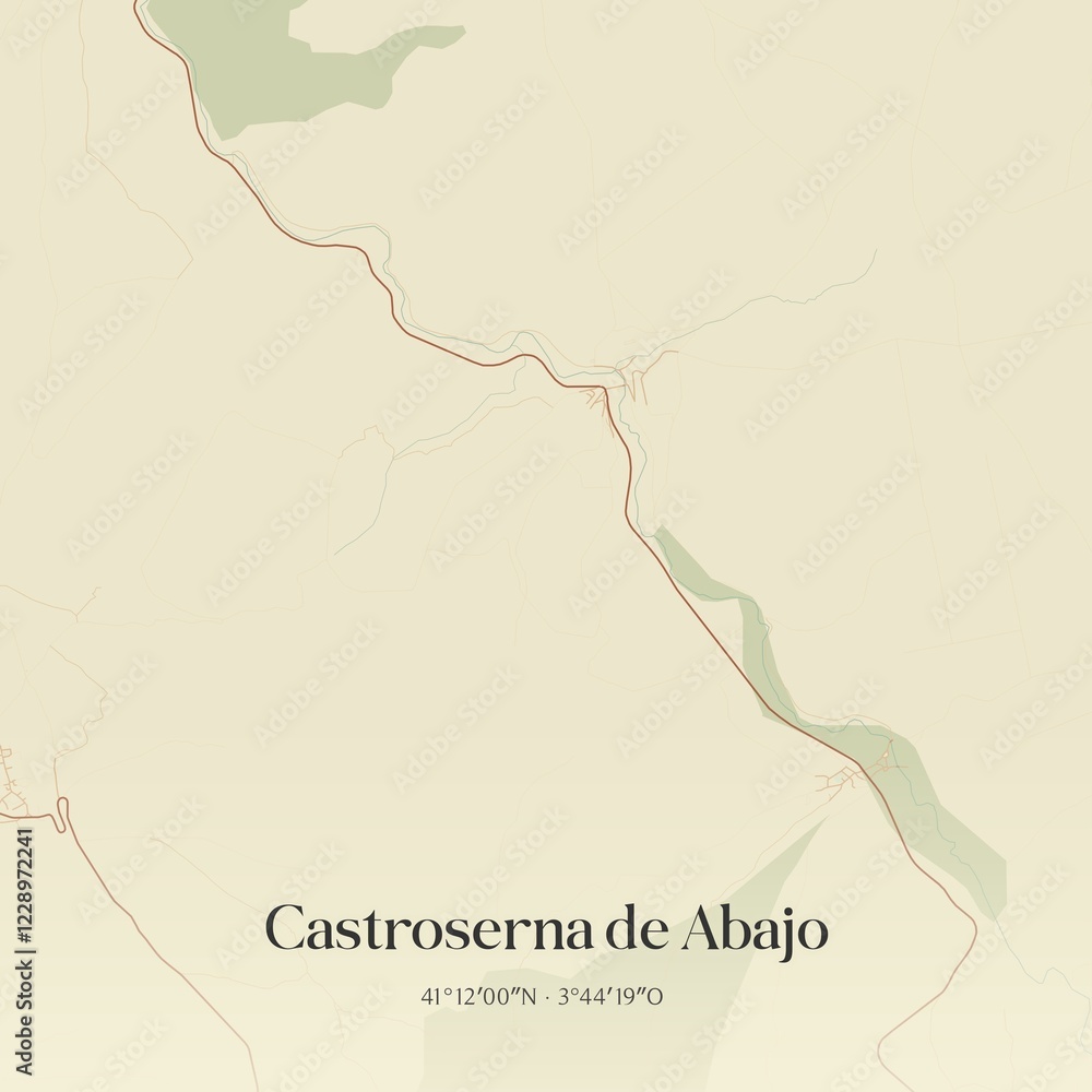 Fototapeta premium Retro Spanish map of Castroserna de Abajo, Castilla y Le�n. Vintage street map.