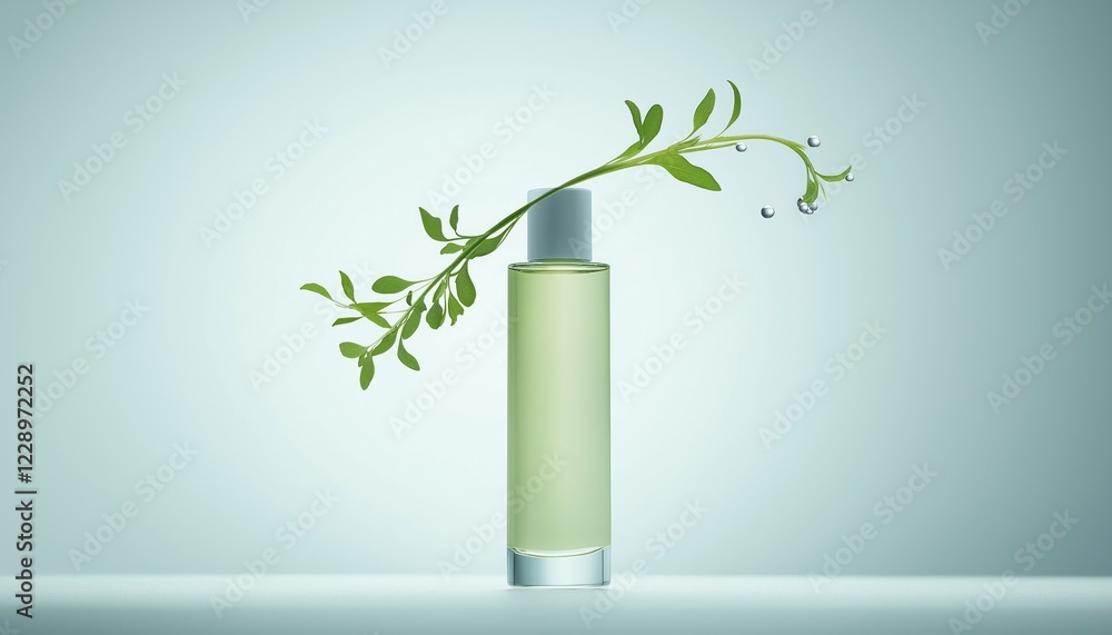 custom made wallpaper toronto digitalNatural Beauty Product Bottle with Green Branch on Minimalist Background
