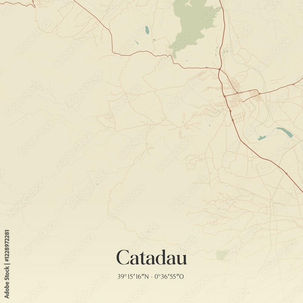 Fototapeta premium Retro Spanish map of Catadau, Comunidad Valenciana. Vintage street map.