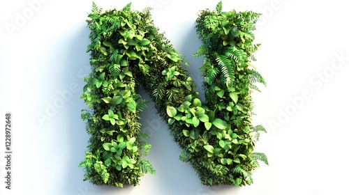 3D rendering of green foliage letter N.