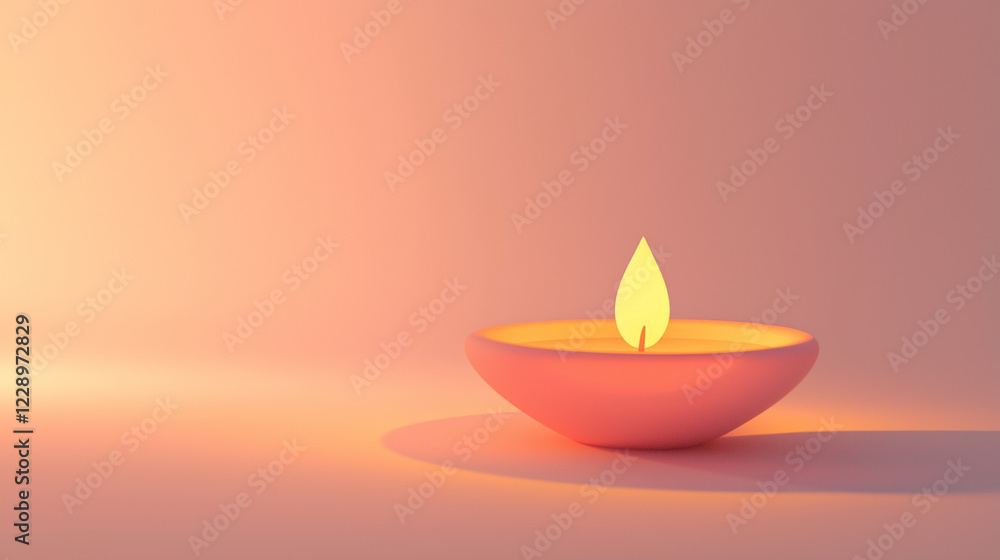 A minimalist illustration of a single glowing Diya (oil lamp) with a soft, warm flame. The empty surrounding space emphasizes the purity of the light and its calm, peaceful energy. A minimalist illustration of a single glowing Diya (oil lamp) with a soft, warm flame. The empty surrounding space emphasizes the purity of the light and its calm, peaceful energy.