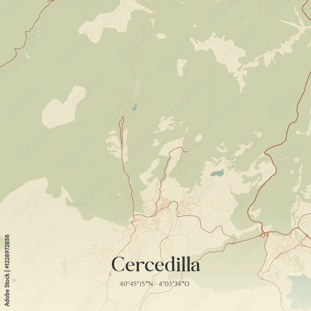 Fototapeta premium Retro Spanish map of Cercedilla, Comunidad de Madrid. Vintage street map.
