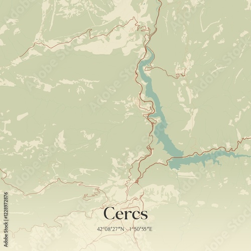 Retro Spanish map of Cercs, Catalu�a. Vintage street map. photo