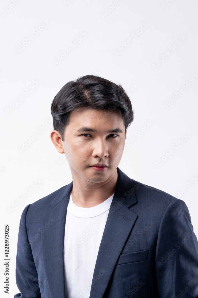A man in a blue suit and white shirt poses for a photo A man in a blue suit and white shirt poses for a photo