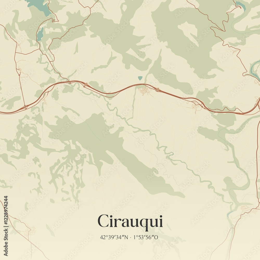 Fototapeta premium Retro Spanish map of Cirauqui, Comunidad Foral de Navarra. Vintage street map.