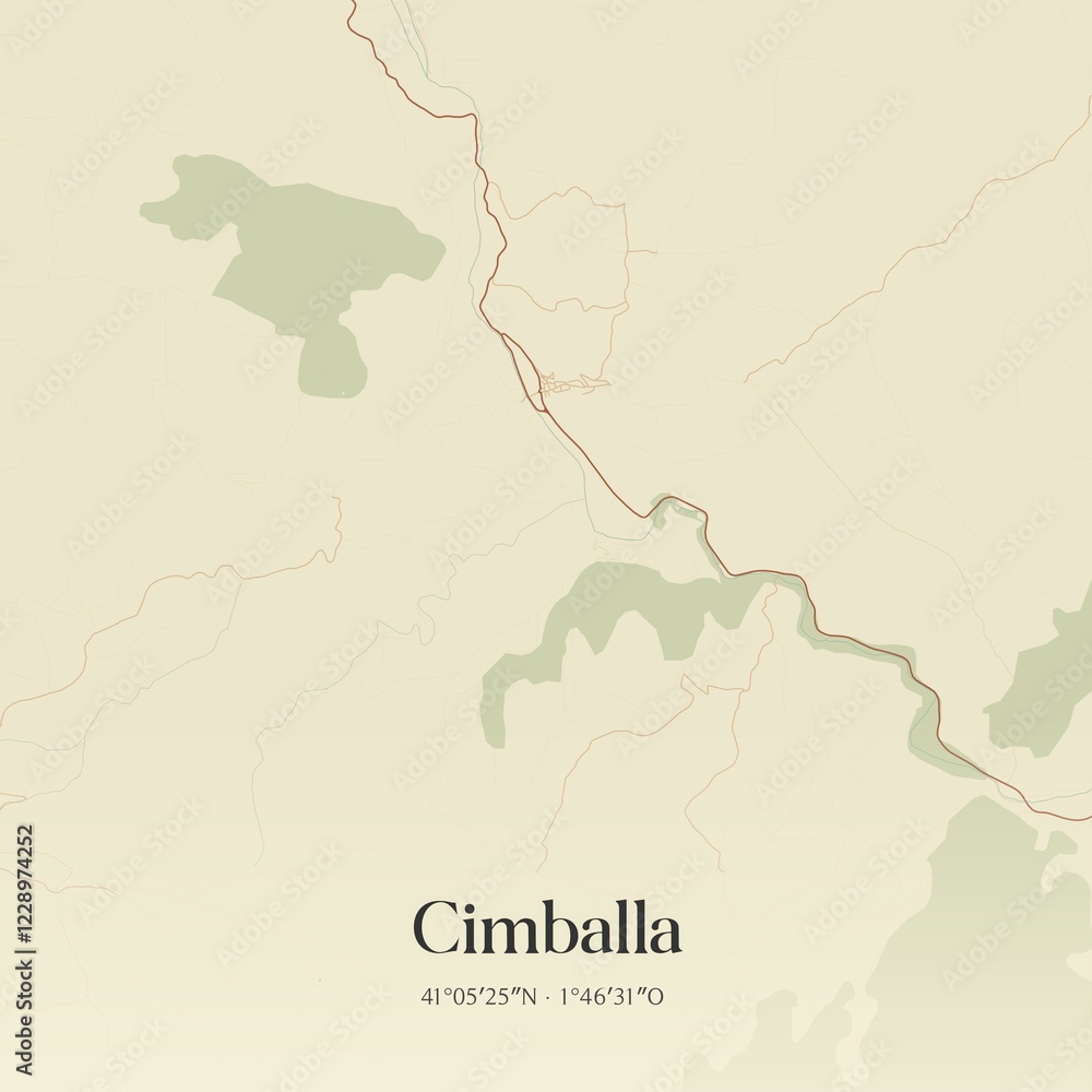 Fototapeta premium Retro Spanish map of Cimballa, Arag�n. Vintage street map.