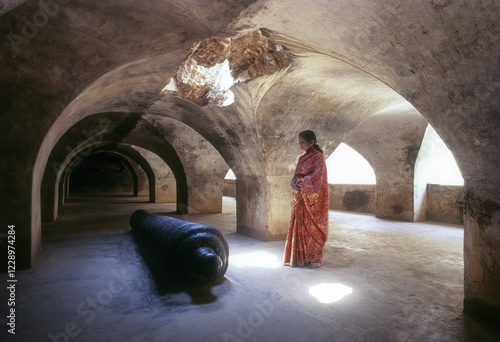 The Colonel Bailey's Dungeon inside the fort where Tippu kept his prioners, Srirangapatna, Karnataka, India. This section is called Sultan’s Battery. It is where the cannons were deployed, there is one cannon which, during the war, fell through the wall, the section of the ceiling caved in above it and is said to be lying here ever since photo