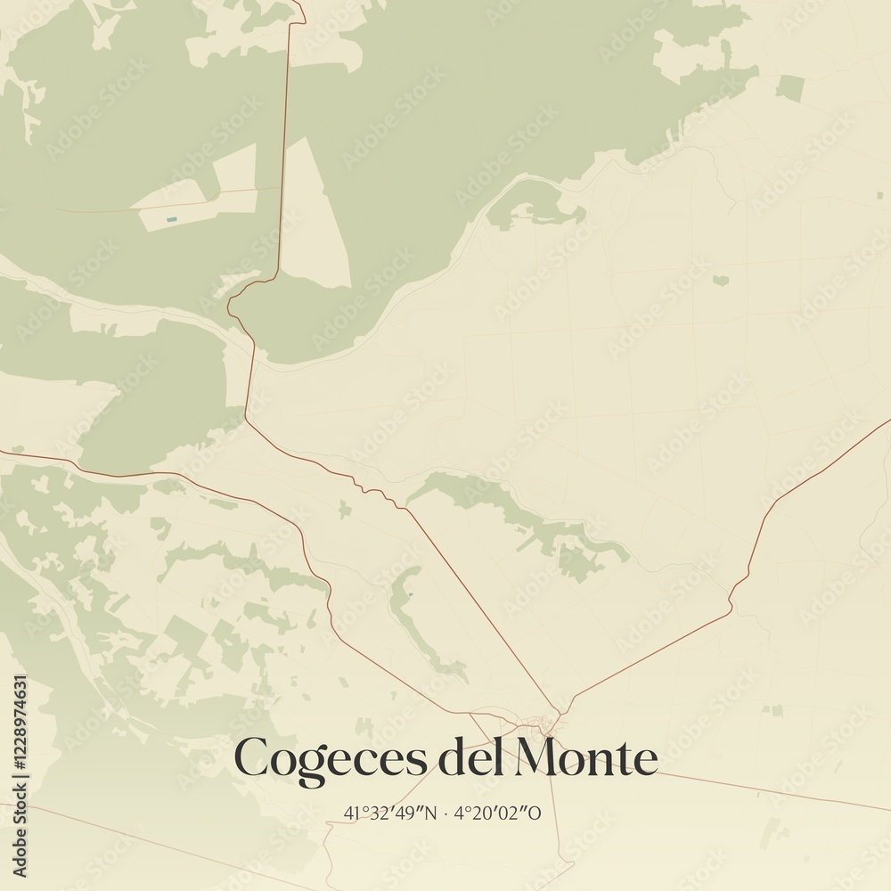 Fototapeta premium Retro Spanish map of Cogeces del Monte, Castilla y Le�n. Vintage street map.