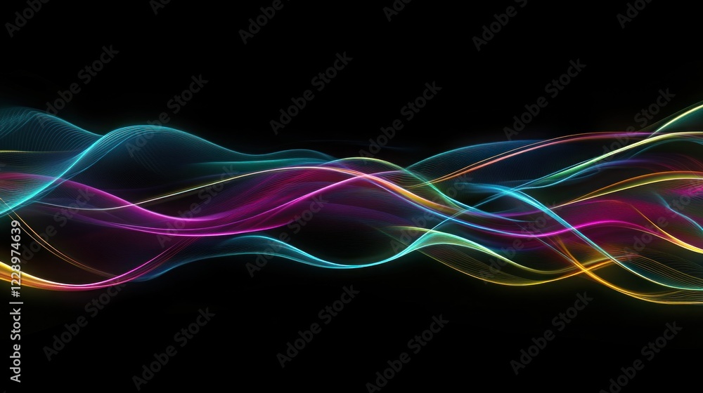 Naklejka premium A digital abstract neon striped background featuring glowing light trails with smooth motion effects and radiant color blending