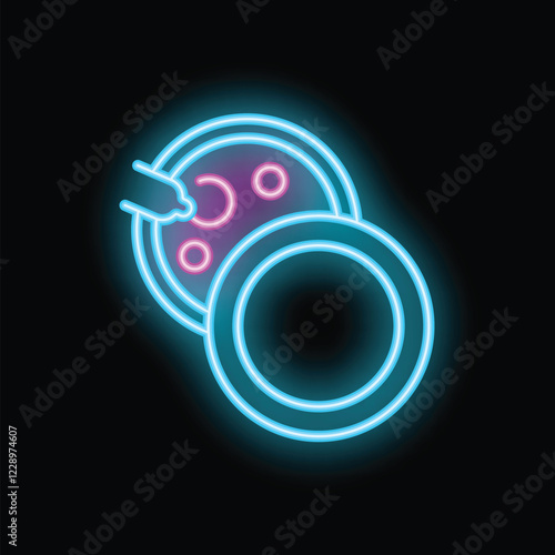 Neon sign illuminating the concept of assisted reproductive technology with a syringe injecting a cell