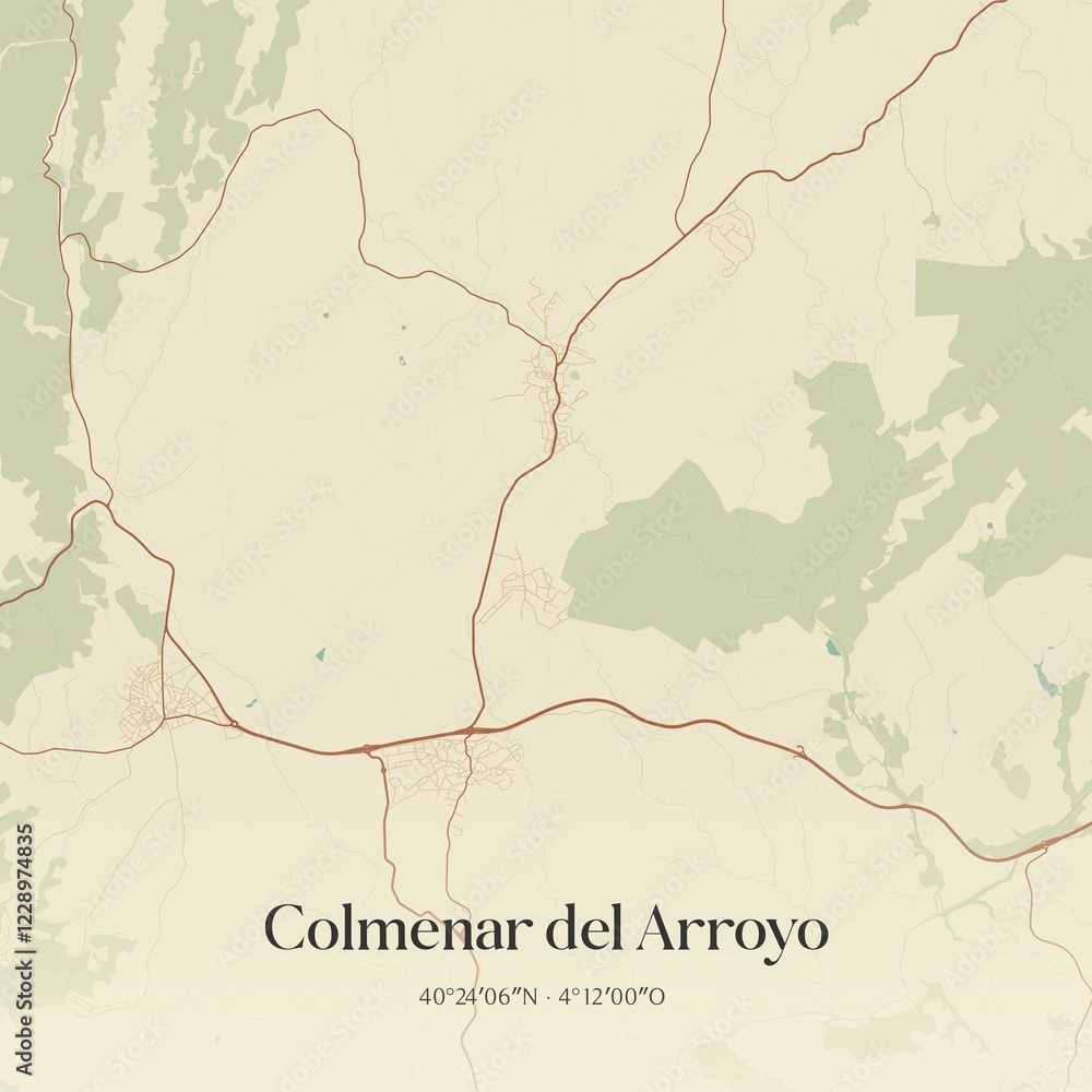 Fototapeta premium Retro Spanish map of Colmenar del Arroyo, Comunidad de Madrid. Vintage street map.