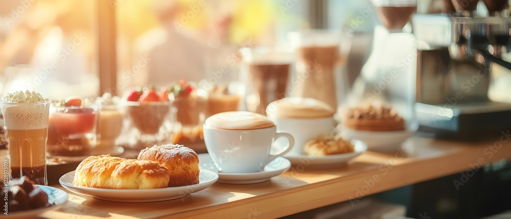Fototapeta premium Delicious pastries and coffee on display.