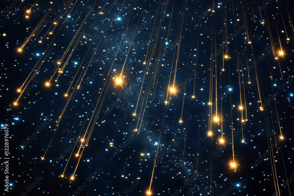 Fototapeta premium Golden Shooting Stars Night Sky Celestial Background Galaxy Cosmos