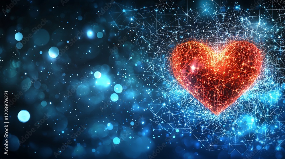 Fototapeta premium Glowing red heart in plexus network.