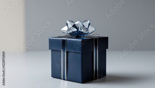 Elegant Dark Blue Gift Box with Diamond Bow - Luxury Present photo