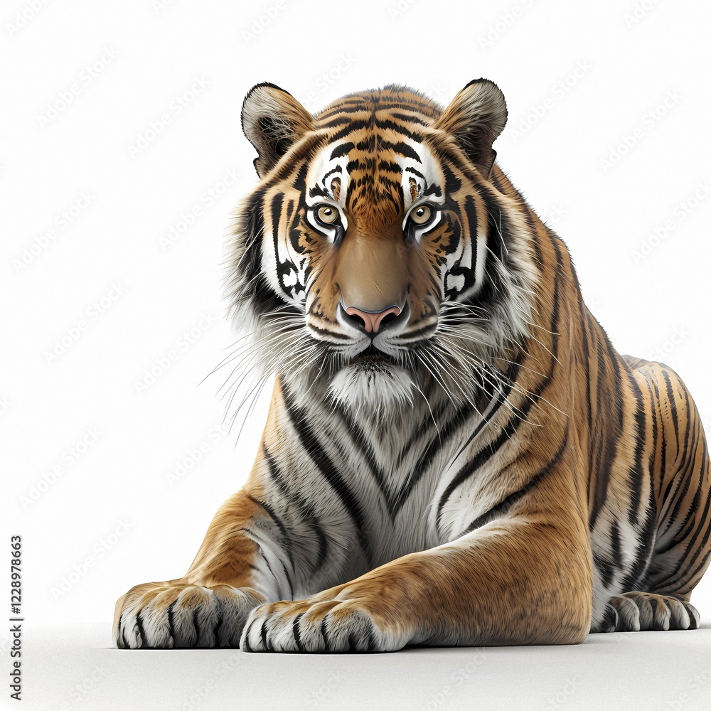 Naklejka premium Tiger, in front of white background, AI generated