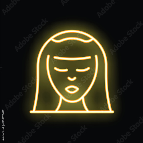 Yellow neon sign of a woman with closed eyes and long hair, suggesting peacefulness or meditation