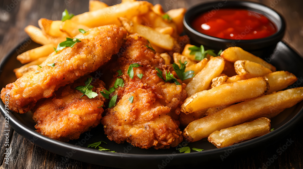 Fototapeta premium Gourmet Fries and Chicken Dish on a Plate