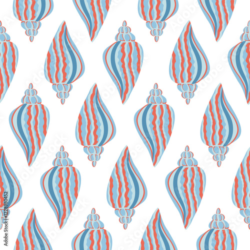 Sea shells seamless pattern. Trendy pattern of seashells for wrapping paper, wallpaper, stickers, notebook cover.