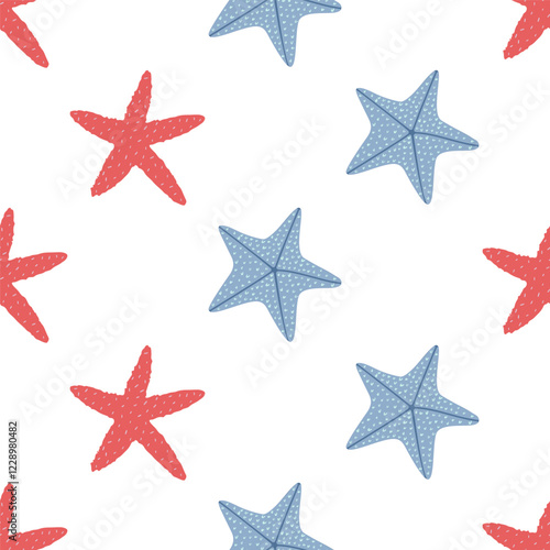 Starfish seamless pattern. Trendy pattern of starfish for wrapping paper, wallpaper, stickers, notebook cover.