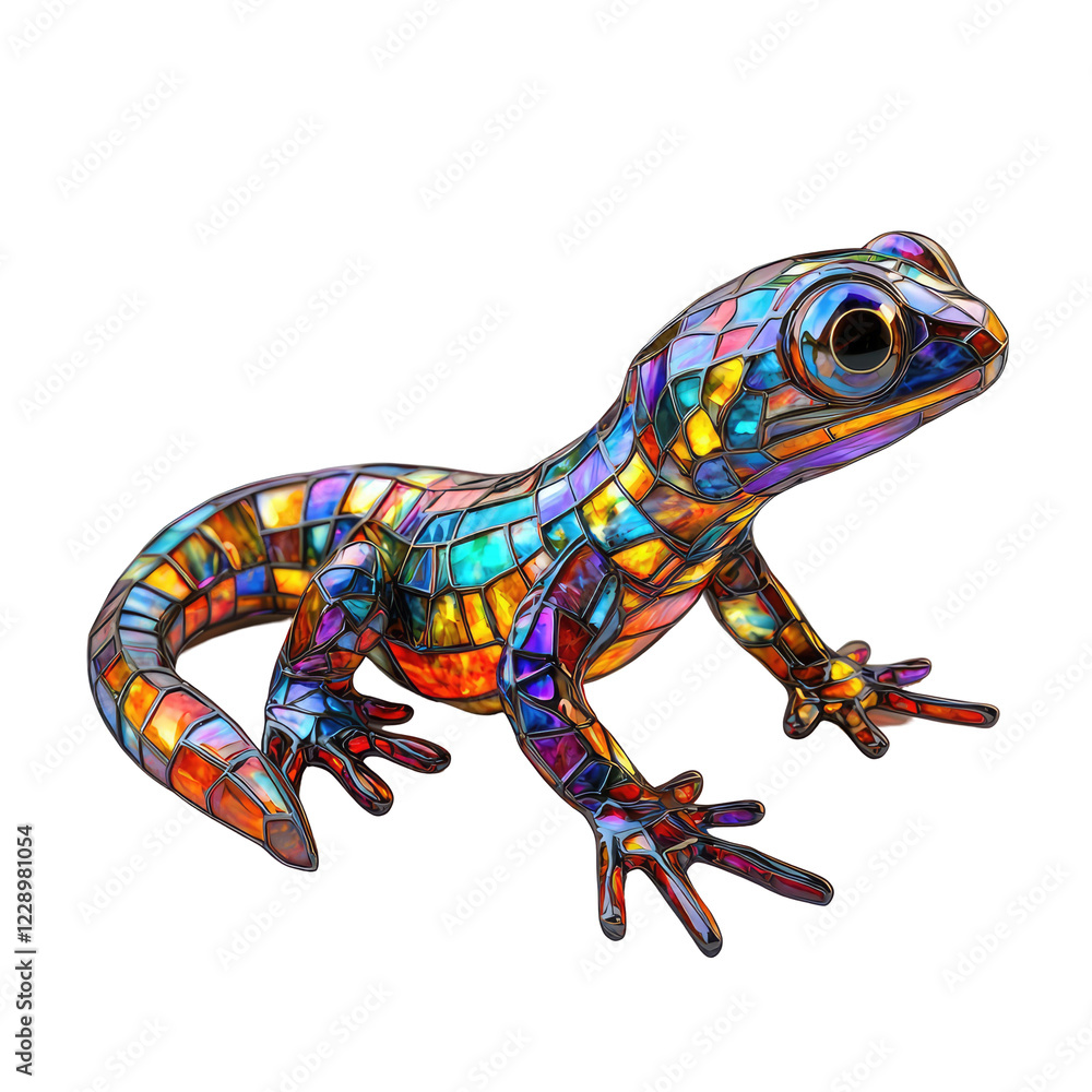 Colorful 3D Stained Glass Design of a Gecko on a transparent background Colorful 3D Stained Glass Design of a Gecko on a transparent background
