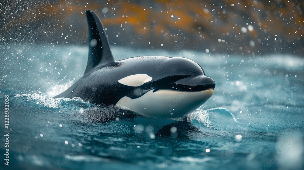 Fototapeta premium Powerful Orca Breaching the Ocean Waves