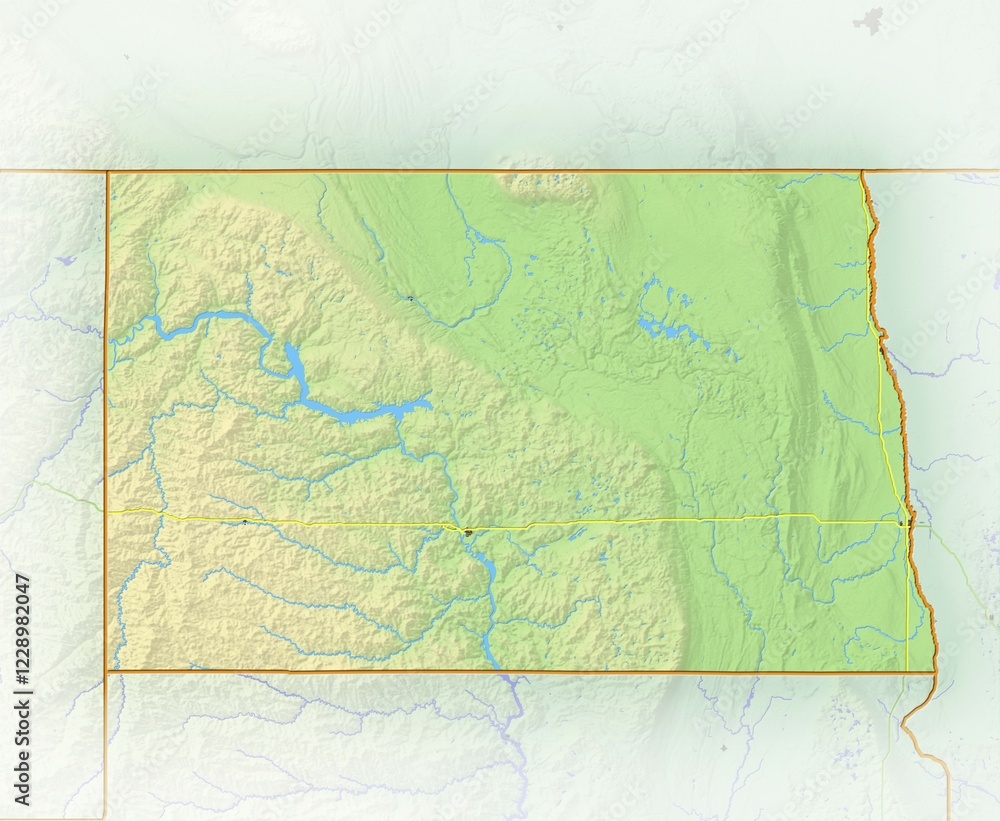 North Dakota, shaded relief map, USA, North America