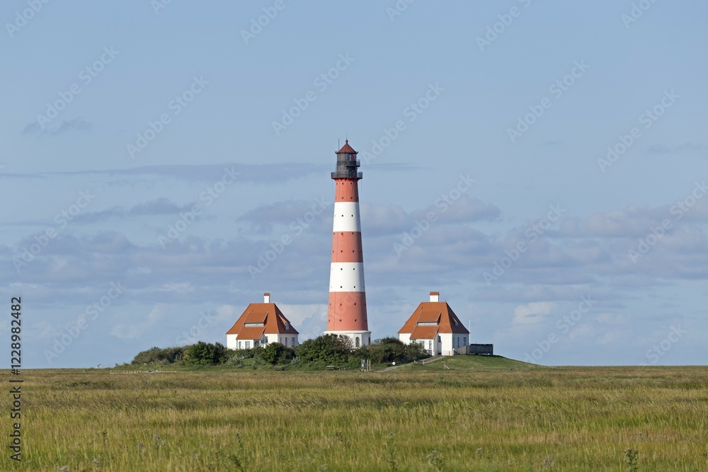 Westerhever Lighthouse with cloud sky, Westerhever, Schleswig-Holstein, Germany, Europe Westerhever Lighthouse with cloud sky, Westerhever, Schleswig-Holstein, Germany, Europe